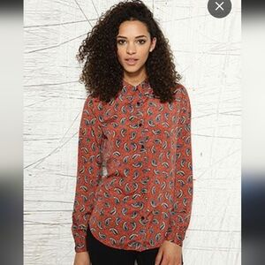 Sparkle & Fade Paisley Print Long Sleeve Button-Down Sz XS